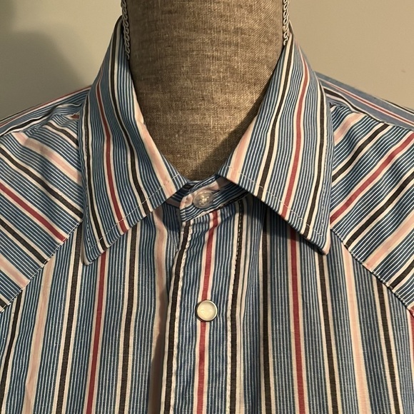 Panhandle Slim Western Pearl Snap Button Striped Short Sleeve Shirt Mens Size 16 - Picture 3 of 7